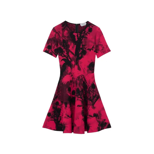 Floral Jacquard Mini Dress in Red/Black