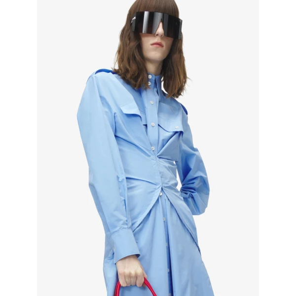 Alexander McQueen Gathered Shirt Dress - Dresses - British Luxury Tailoring at Coveti