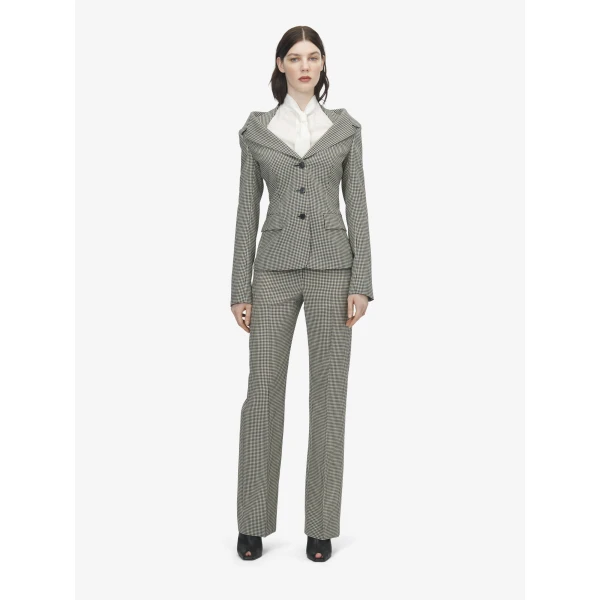 Alexander McQueen Gingham Check Off-the-shoulder Harness Jacket, view 2
