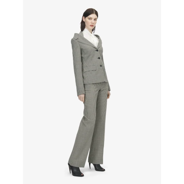 Alexander McQueen Gingham Check Off-the-shoulder Harness Jacket, view 3