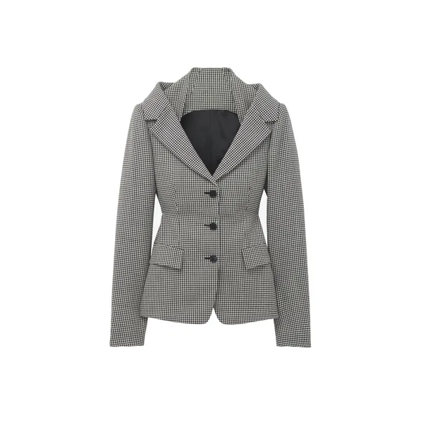 Alexander McQueen Gingham Check Off-the-shoulder Harness Jacket - Jackets - British Luxury Tailoring at Coveti