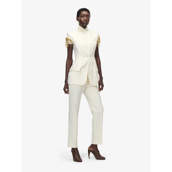 Alexander McQueen Gold Leaves and Crystal Embroidery Short-Sleeved Jacket - Jackets - British Luxury Tailoring at Coveti