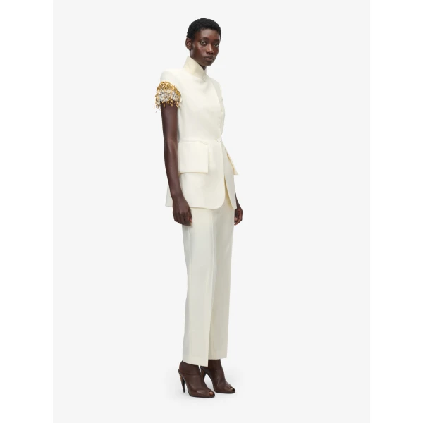 Alexander McQueen Gold Leaves and Crystal Embroidery Short-Sleeved Jacket - Jackets - British Luxury Tailoring at Coveti