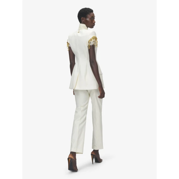 Alexander McQueen Gold Leaves and Crystal Embroidery Short-Sleeved Jacket - Jackets - British Luxury Tailoring at Coveti