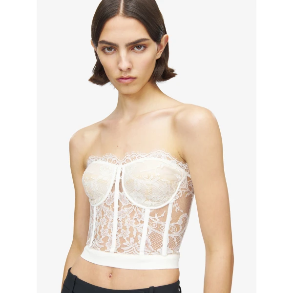 Alexander McQueen Lace Corset in White Top, view 5
