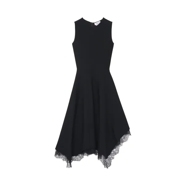 Alexander McQueen Lace Trim A-Line Dress in Black - Dresses - British Luxury Tailoring at Coveti