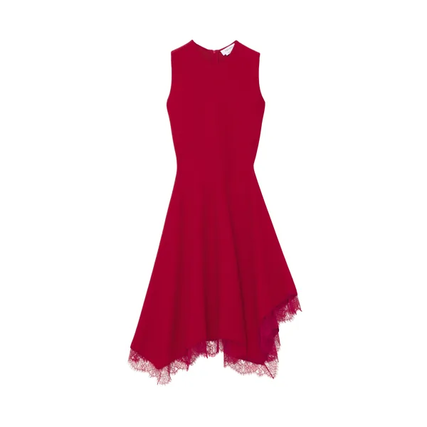 Alexander McQueen Lace Trim A-Line Dress in Red - Dresses - British Luxury Tailoring at Coveti