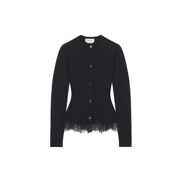Alexander McQueen Lace Trim Peplum Cardigan - Knitwear - British Luxury Tailoring at Coveti