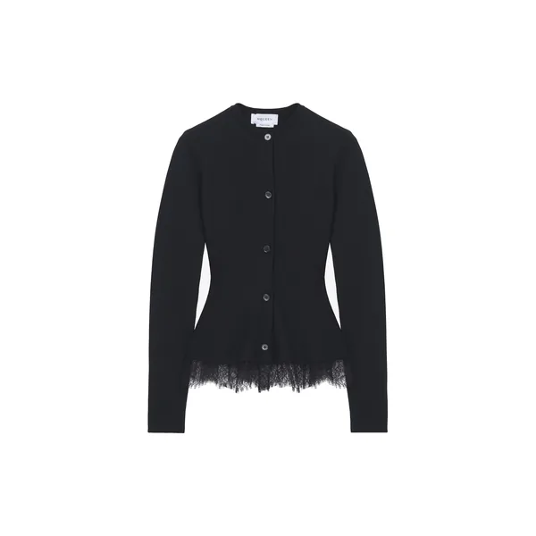 Alexander McQueen Lace Trim Peplum Cardigan - Knitwear - British Luxury Tailoring at Coveti