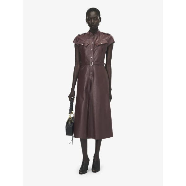Alexander McQueen Leather Uniform Midi Dress, view 2