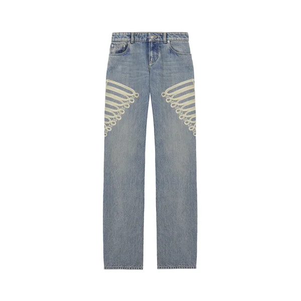 Alexander McQueen Metallic Frogging Straight Leg Jeans - Pants - British Luxury Tailoring at Coveti