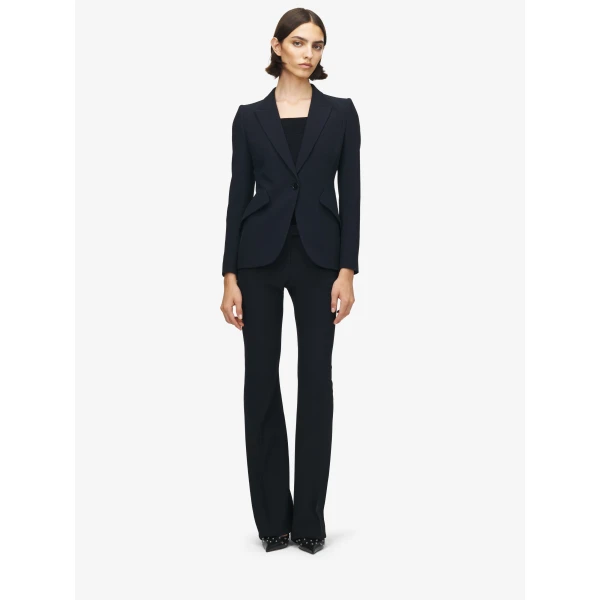 Alexander McQueen Peak Shoulder Leaf Crepe Jacket in Black, view 2