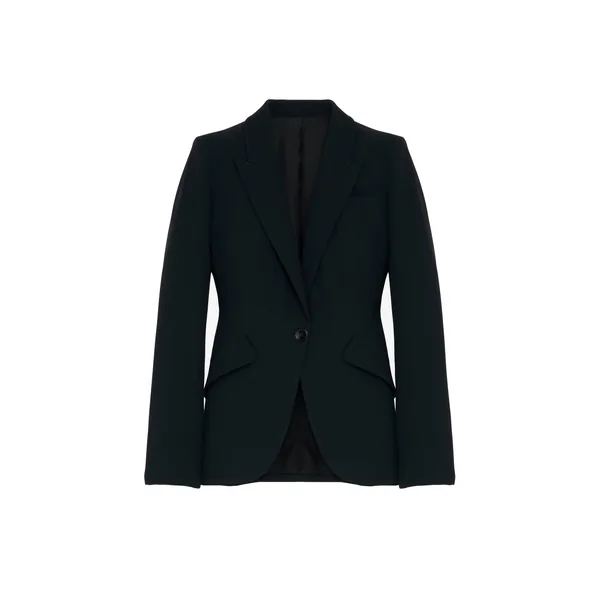 Alexander McQueen Peak Shoulder Leaf Crepe Jacket in Black - Jackets - British Luxury Tailoring at Coveti