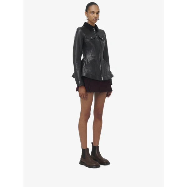 Alexander McQueen Peplum Leather Jacket, view 3
