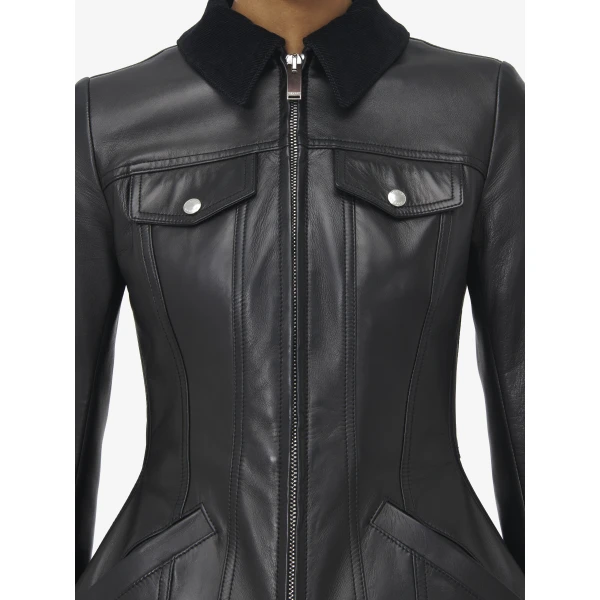 Alexander McQueen Peplum Leather Jacket, view 5