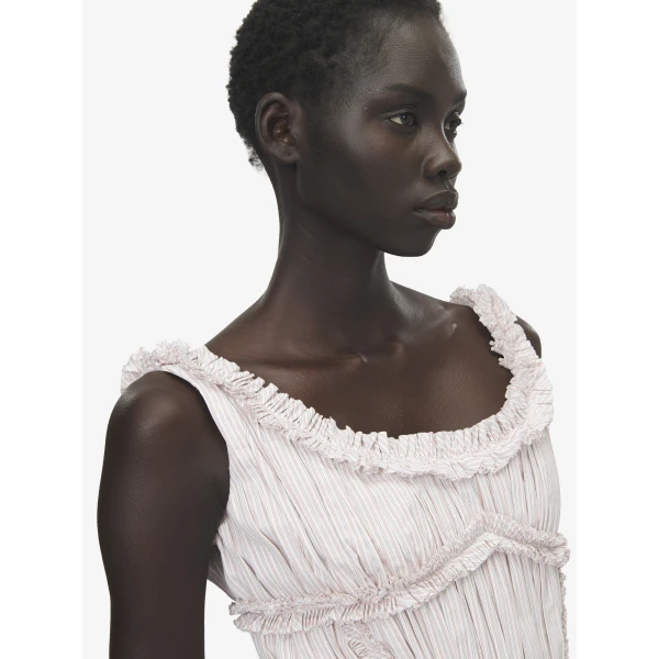 Alexander McQueen Pleated Ruffle Pinstripe Mini Dress, view 5