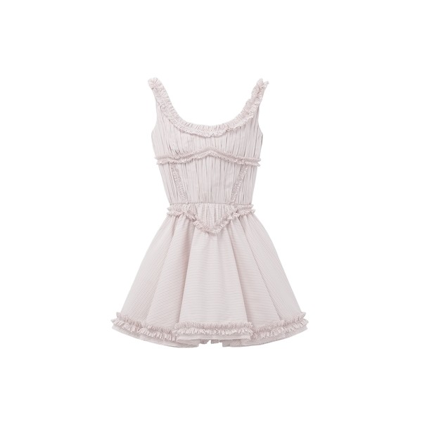 Alexander McQueen Pleated Ruffle Pinstripe Mini Dress