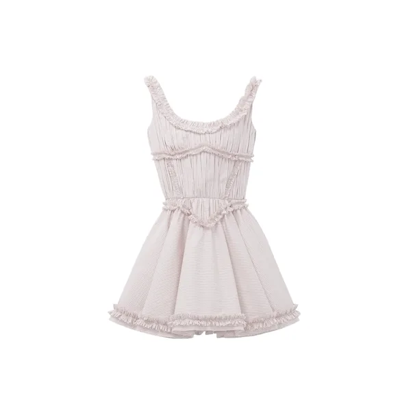 Alexander McQueen Pleated Ruffle Pinstripe Mini Dress - Dresses - British Luxury Tailoring at Coveti