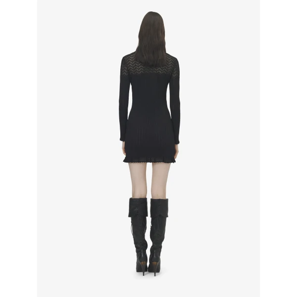 Alexander McQueen Pointelle Knit Mini Dress in Black, view 4