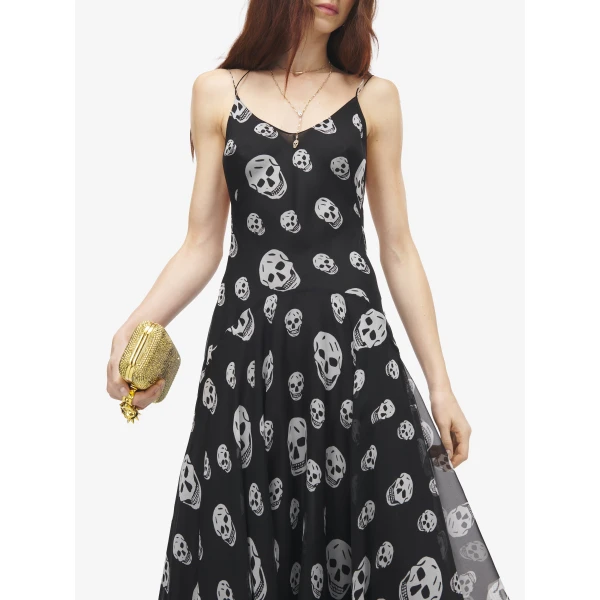 Alexander McQueen Silk Skull Print Evening Dress, view 5