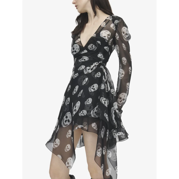 Alexander McQueen Silk Skull Print Wrap Dress, view 5
