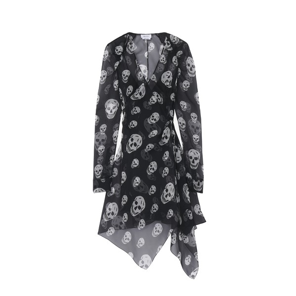 Alexander McQueen Silk Skull Print Wrap Dress