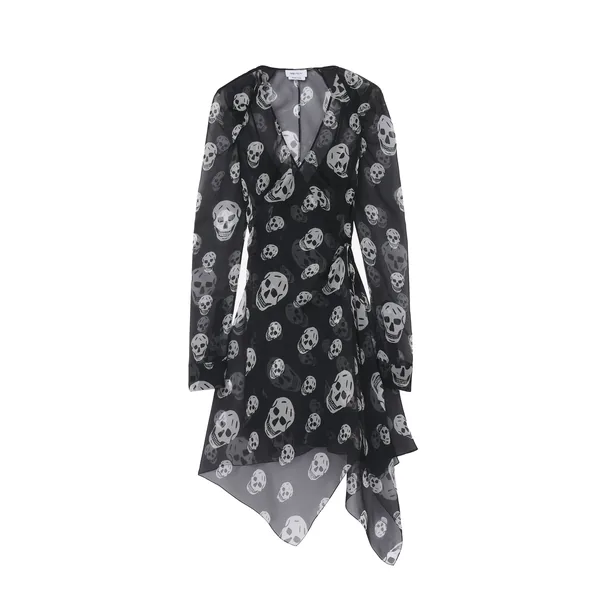 Alexander McQueen Silk Skull Print Wrap Dress - Dresses - British Luxury Tailoring at Coveti