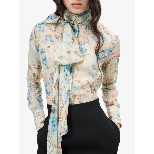 Alexander McQueen Wallpaper Floral Tie-Neck Shirt, view 5