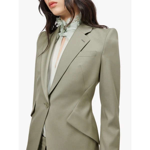 Alexander McQueen Wool Gabardine Single-breasted Jacket in Light Green - Jackets - British Luxury Tailoring at Coveti
