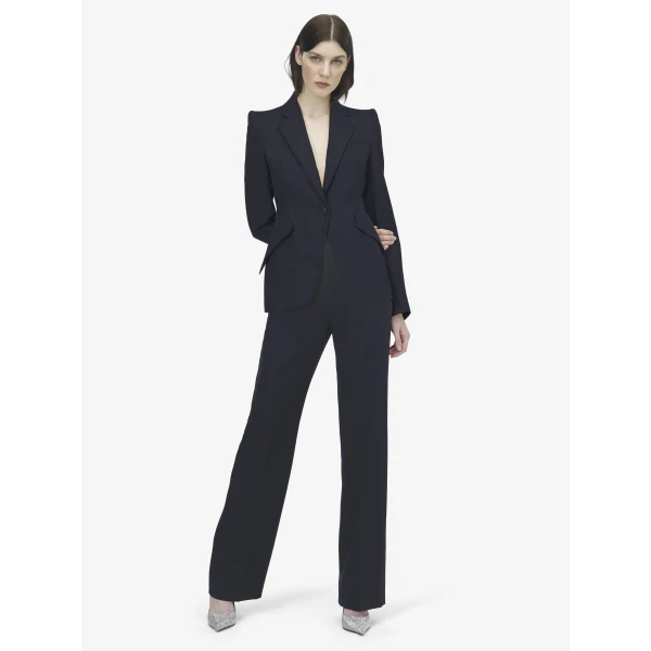 Alexander McQueen Wool Single-breasted Jacket in Indigo - Jackets - British Luxury Tailoring at Coveti