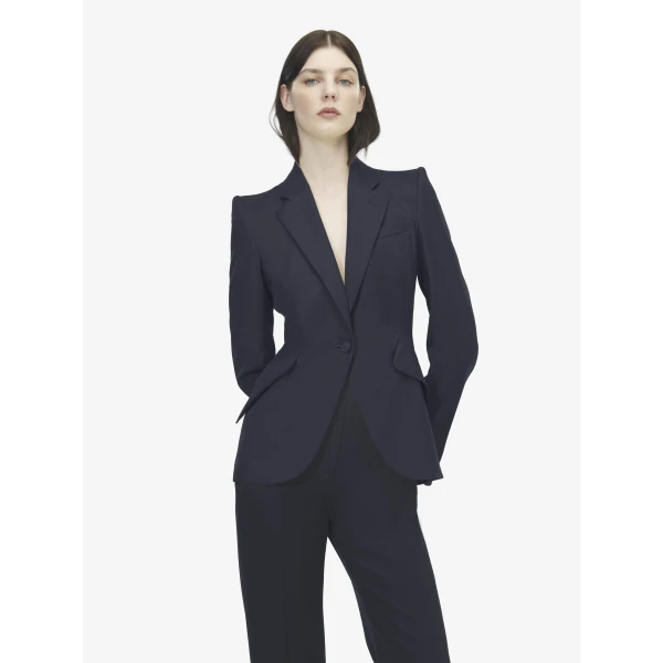 Alexander McQueen Wool Single-breasted Jacket in Indigo - Jackets - British Luxury Tailoring at Coveti