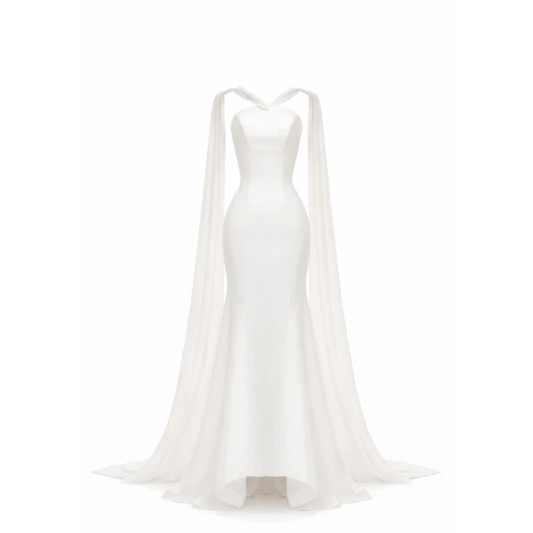 High-Low Gown With Flowing Shoulder Ties
