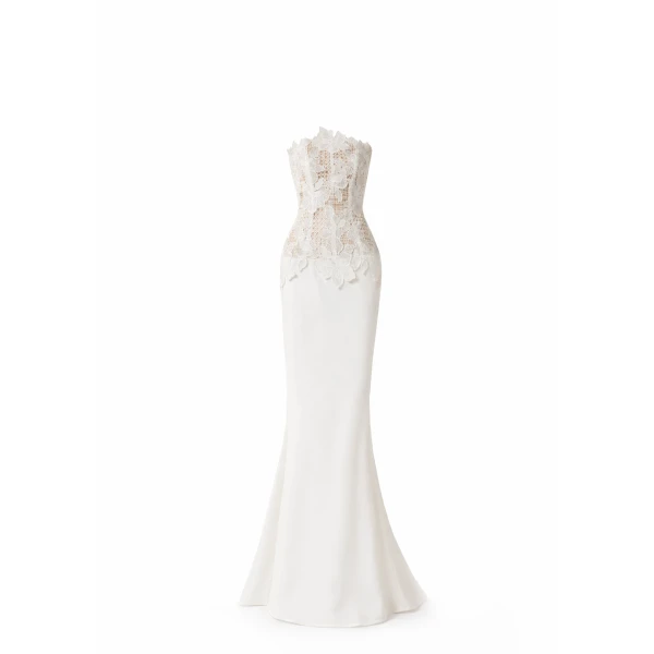 Lace-Back Gown With Sheer Corset Bodice