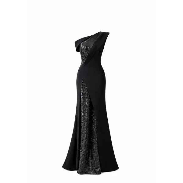 One-Shoulder Sequin Panel Gown