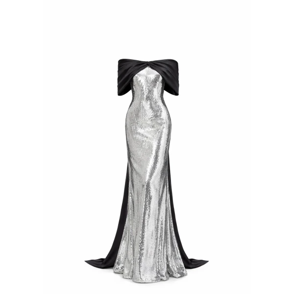 Sequin Gown With Bow Sleeves