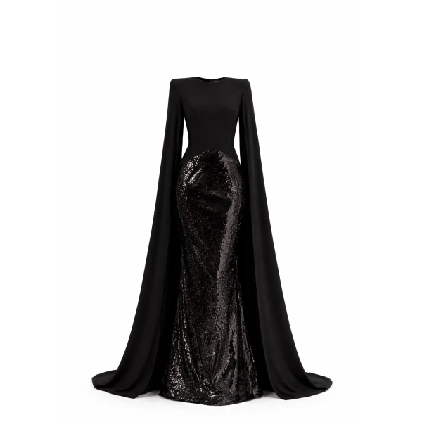 Sequin Gown With Cape Sleeves