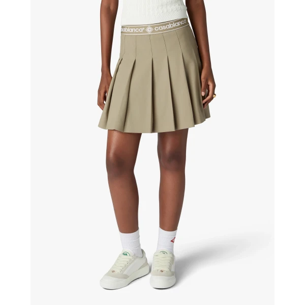 beige mini skirt
