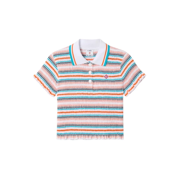 Casablanca striped shirred short sleeve polo shirt