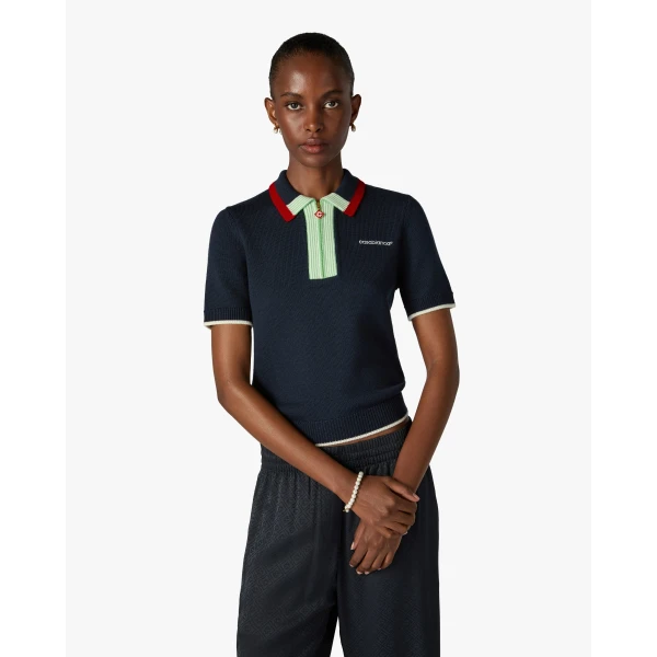 blue polo shirt