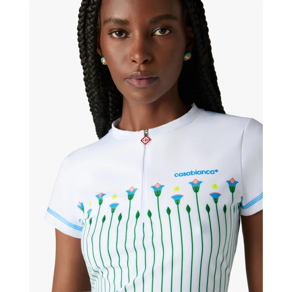 Casablanca floral stripe sporty quarter zip tennis top