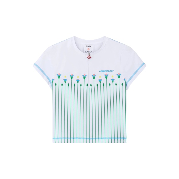 Casablanca floral stripe sporty quarter zip tennis top