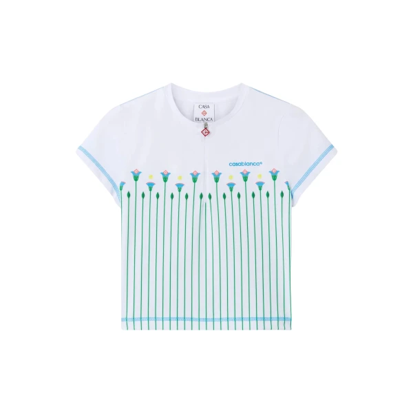 Casablanca floral stripe sporty quarter zip tennis top