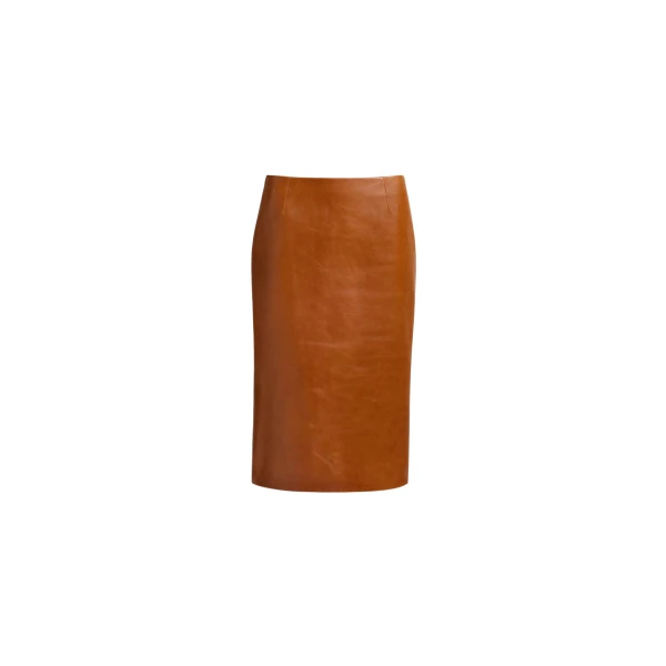 Elie Saab Leather Midi Skirt