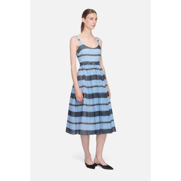 Emilia Wickstead blue and black striped textured dress