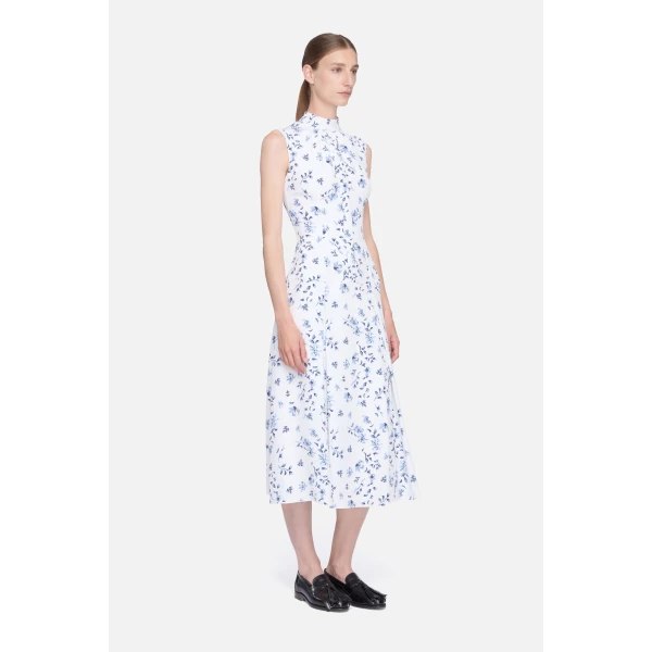 Emilia Wickstead blue scattered daisies on white dress