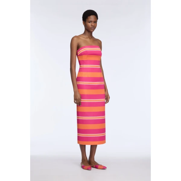 Emilia Wickstead hot pink and orange stripe dress