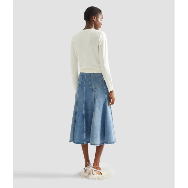 Erdem Embroidered Denim Midi Skirt - Skirts - British Romantic Luxury at Coveti