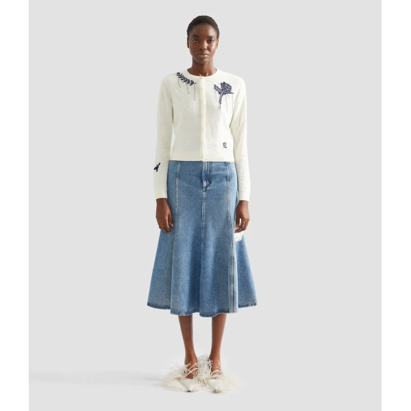 Erdem Embroidered Denim Midi Skirt - Skirts - British Romantic Luxury at Coveti