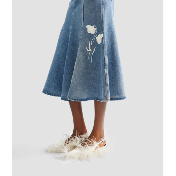 Erdem Embroidered Denim Midi Skirt - Skirts - British Romantic Luxury at Coveti