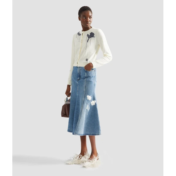 Erdem Embroidered Denim Midi Skirt - Skirts - British Romantic Luxury at Coveti